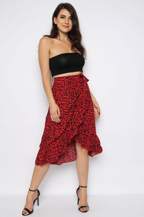 Leopard Red Wrap Skirt